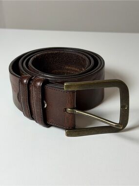 Men's ELLIOT RHODES London 38W Brown Leather Belt with Antique Brass Buckle